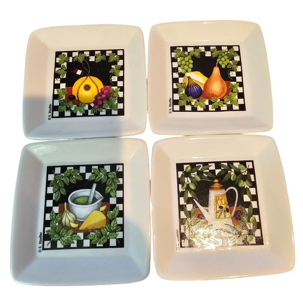 S. Stouffer Set Of 4 Square Decorative Coasters Fruit Kitchen Themed Home Decor